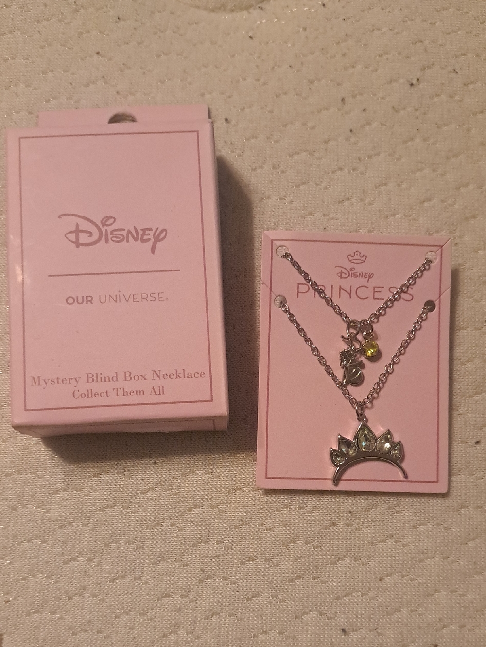 Disney Princess Set Of 2 Silver Tiara Necklaces with Green Accent